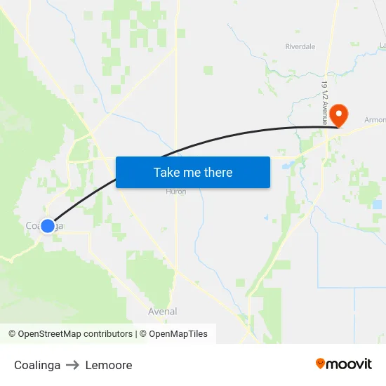 Coalinga to Lemoore map