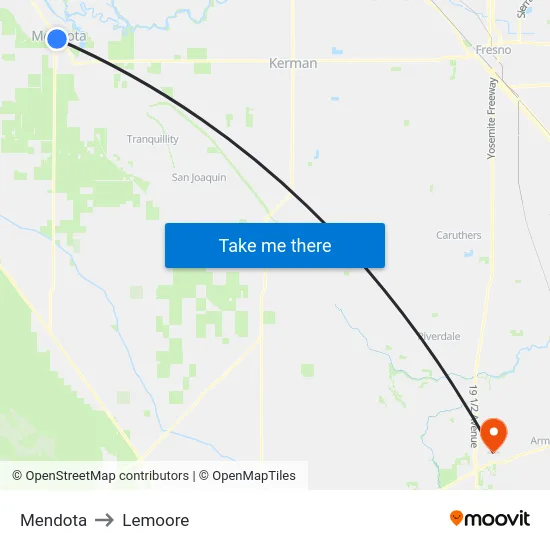 Mendota to Lemoore map