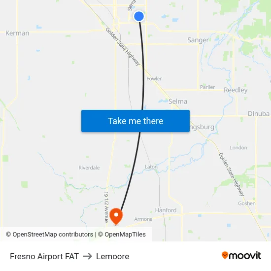 Fresno Airport FAT to Lemoore map