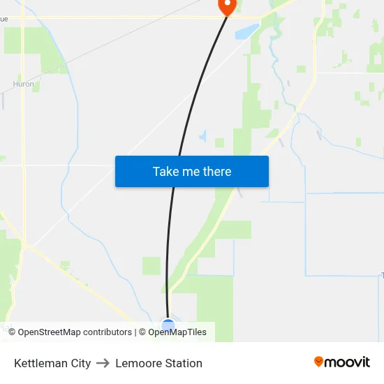 Kettleman City to Lemoore Station map