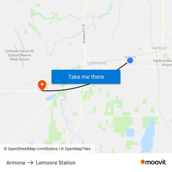 Armona to Lemoore Station map