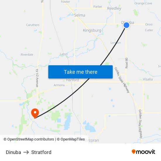 Dinuba to Stratford map