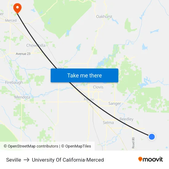 Seville to University Of California-Merced map