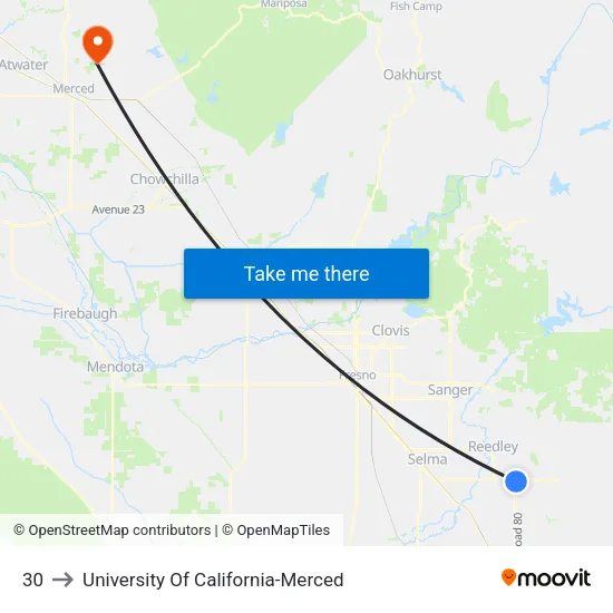 30 to University Of California-Merced map