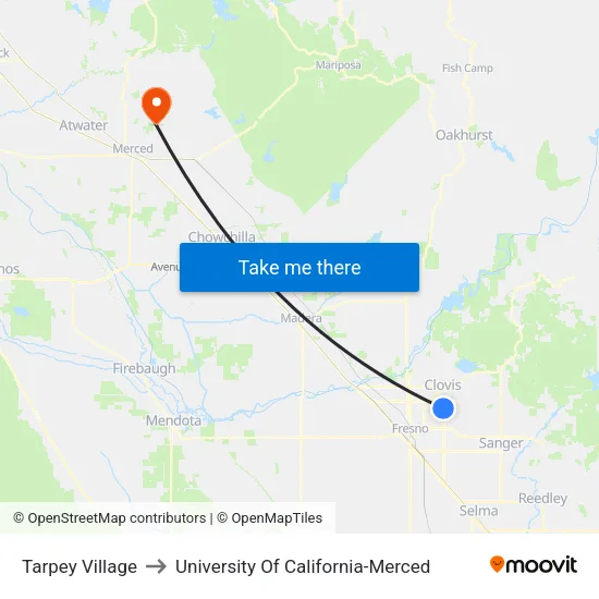 Tarpey Village to University Of California-Merced map