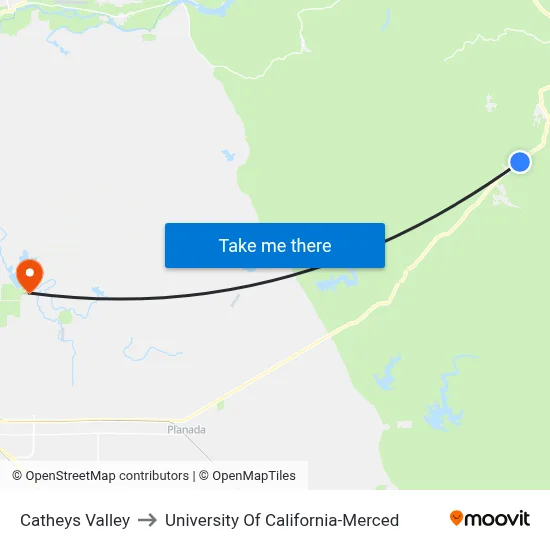 Catheys Valley to University Of California-Merced map