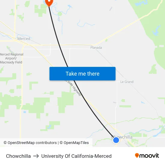 Chowchilla to University Of California-Merced map