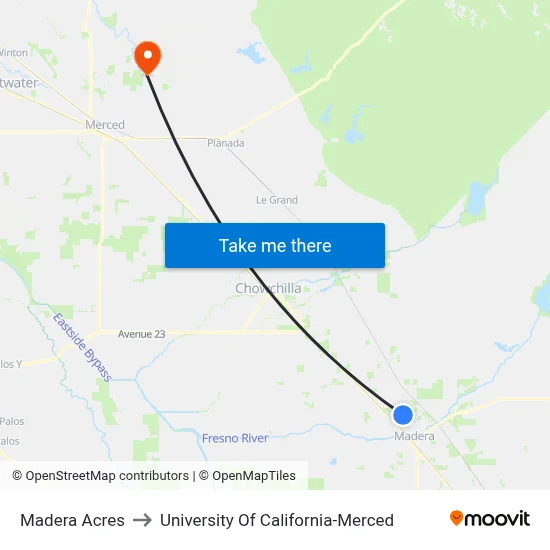 Madera Acres to University Of California-Merced map