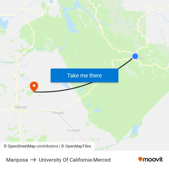 Mariposa to University Of California-Merced map