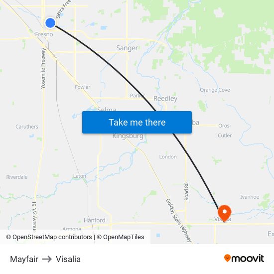 Mayfair to Visalia map