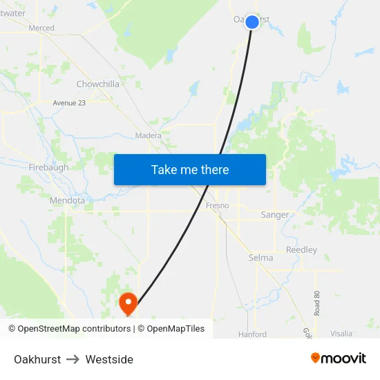 Oakhurst to Westside map