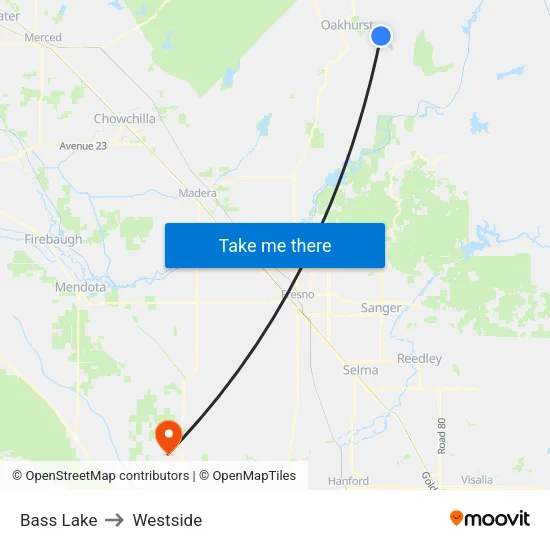 Bass Lake to Westside map