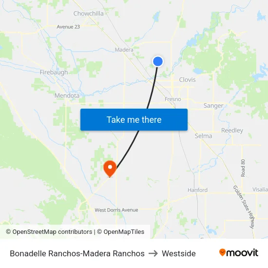 Bonadelle Ranchos-Madera Ranchos to Westside map
