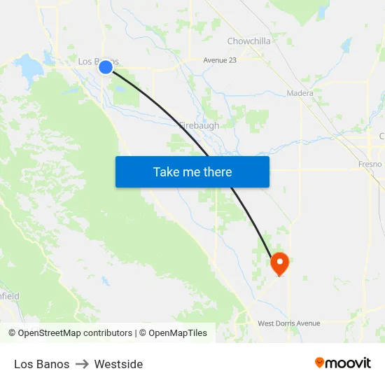 Los Banos to Westside map