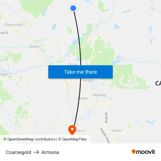Coarsegold to Armona map