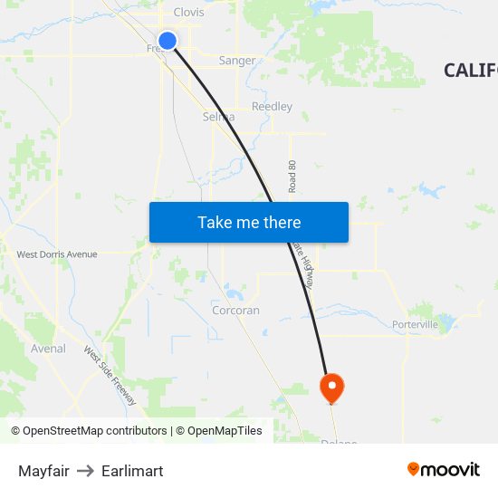 Mayfair to Earlimart map