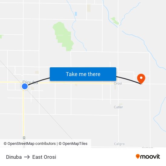 Dinuba to East Orosi map