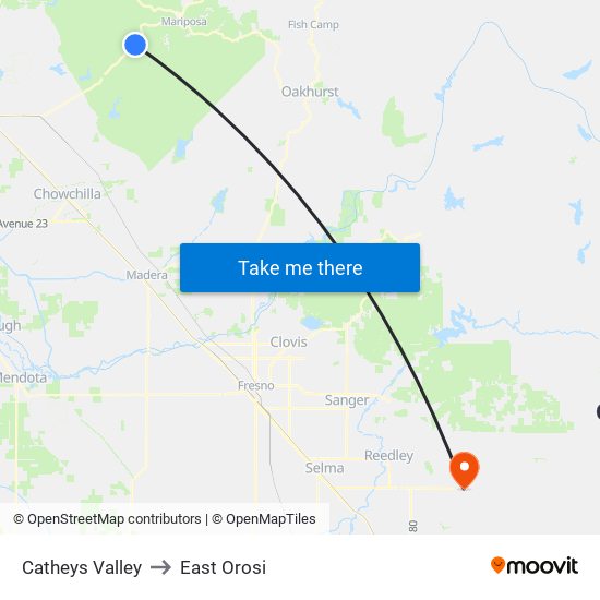 Catheys Valley to East Orosi map