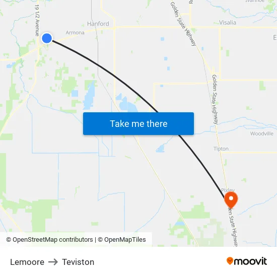 Lemoore to Teviston map