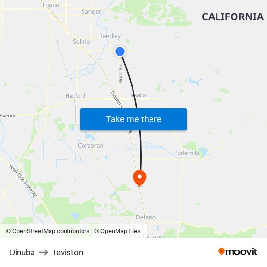 Dinuba to Teviston map