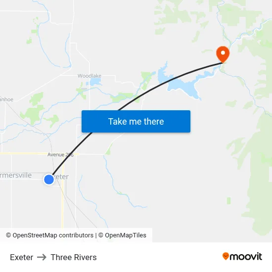 Exeter to Three Rivers map