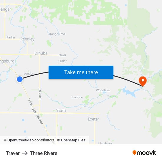 Traver to Three Rivers map