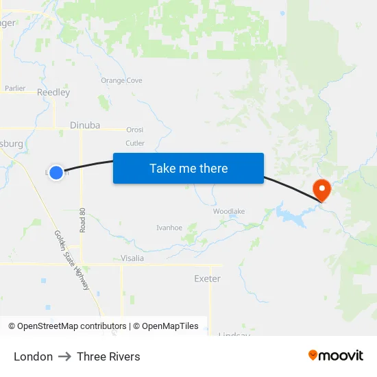 London to Three Rivers map