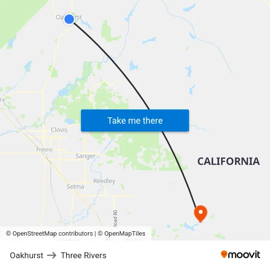 Oakhurst to Three Rivers map