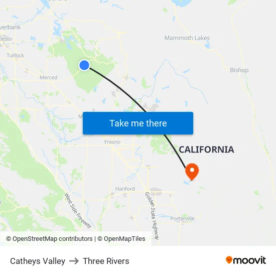 Catheys Valley to Three Rivers map