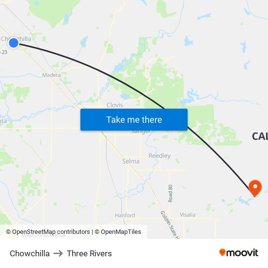 Chowchilla to Three Rivers map