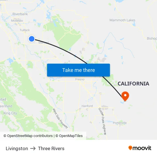 Livingston to Three Rivers map