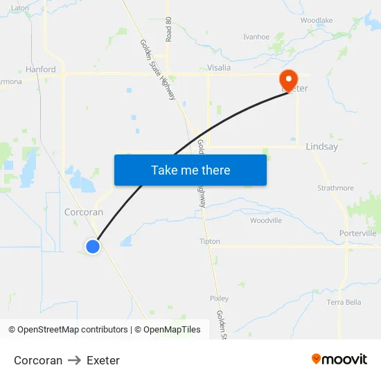 Corcoran to Exeter map