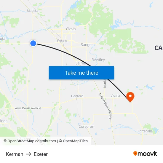 Kerman to Exeter map