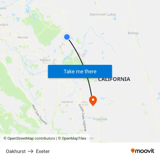 Oakhurst to Exeter map