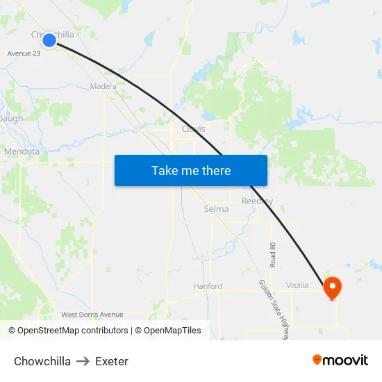Chowchilla to Exeter map