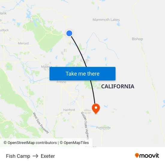 Fish Camp to Exeter map