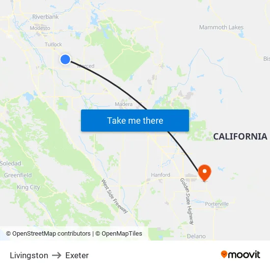 Livingston to Exeter map