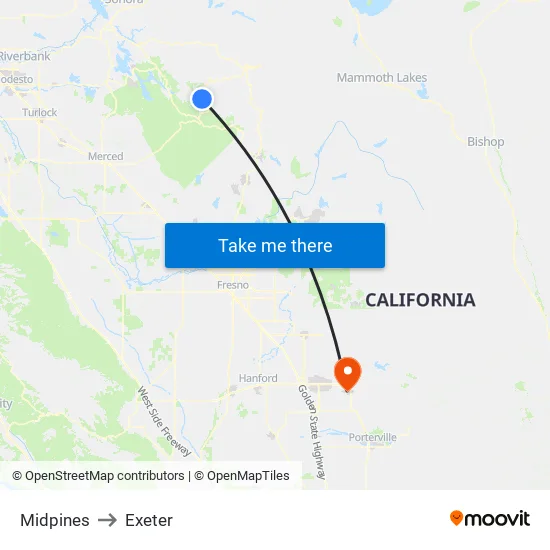 Midpines to Exeter map