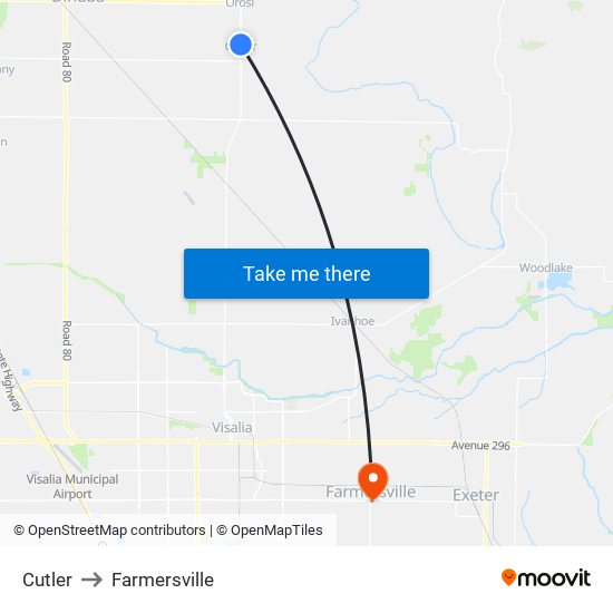 Cutler to Farmersville map