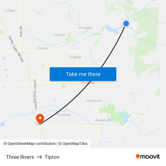 Three Rivers to Tipton map