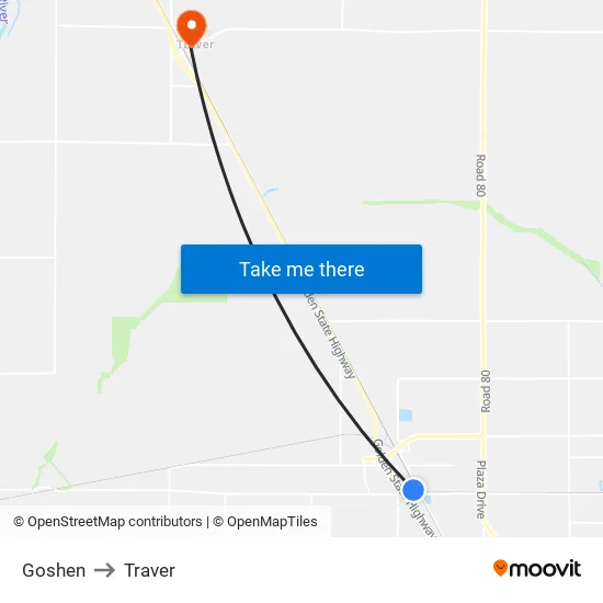 Goshen to Traver map