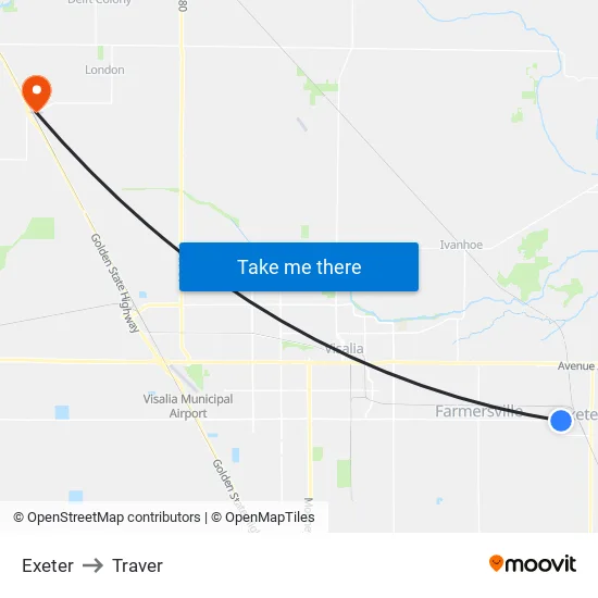 Exeter to Traver map