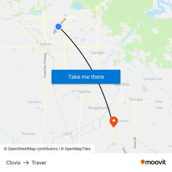 Clovis to Traver map