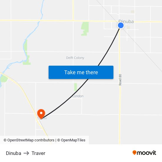 Dinuba to Traver map