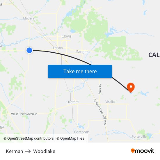 Kerman to Woodlake map