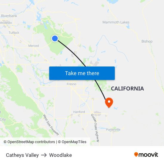 Catheys Valley to Woodlake map