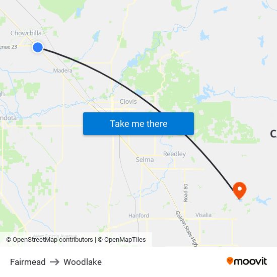 Fairmead to Woodlake map