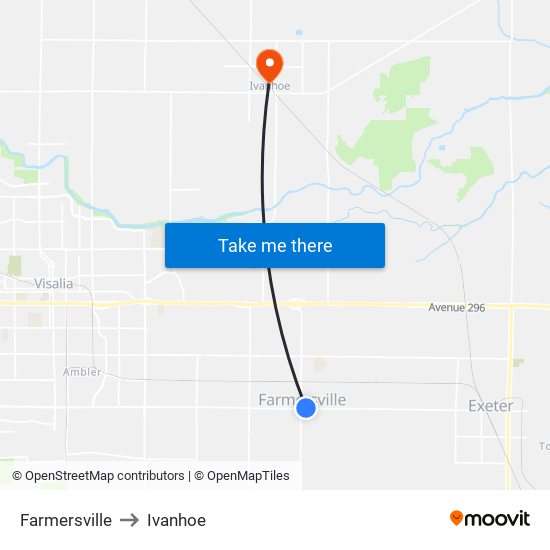 Farmersville to Ivanhoe map