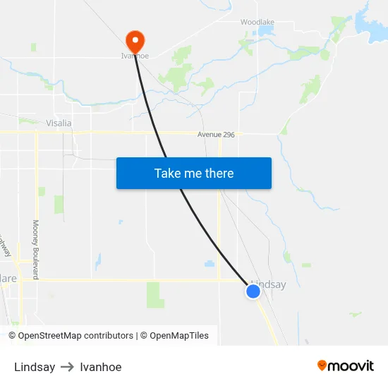 Lindsay to Ivanhoe map