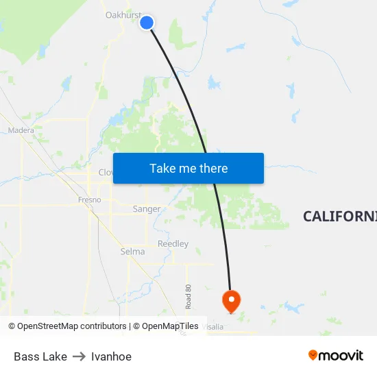 Bass Lake to Ivanhoe map